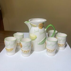 NAPCO CERAMIC ORANGE JUICE PITCHER & 6 GLASSES C-5352 JAPAN